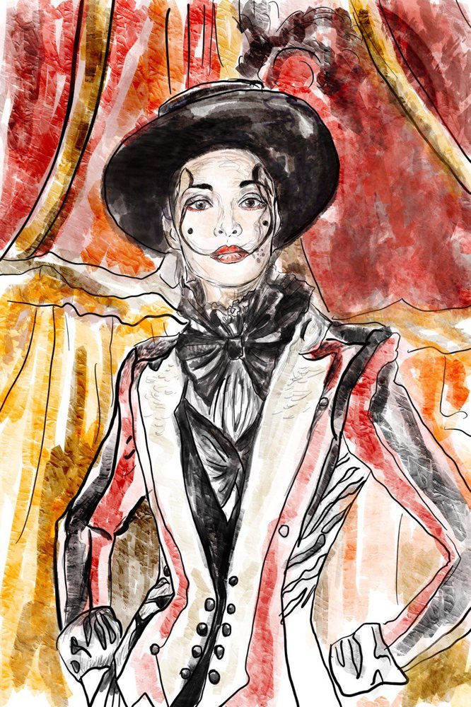 Figure in a black hat
